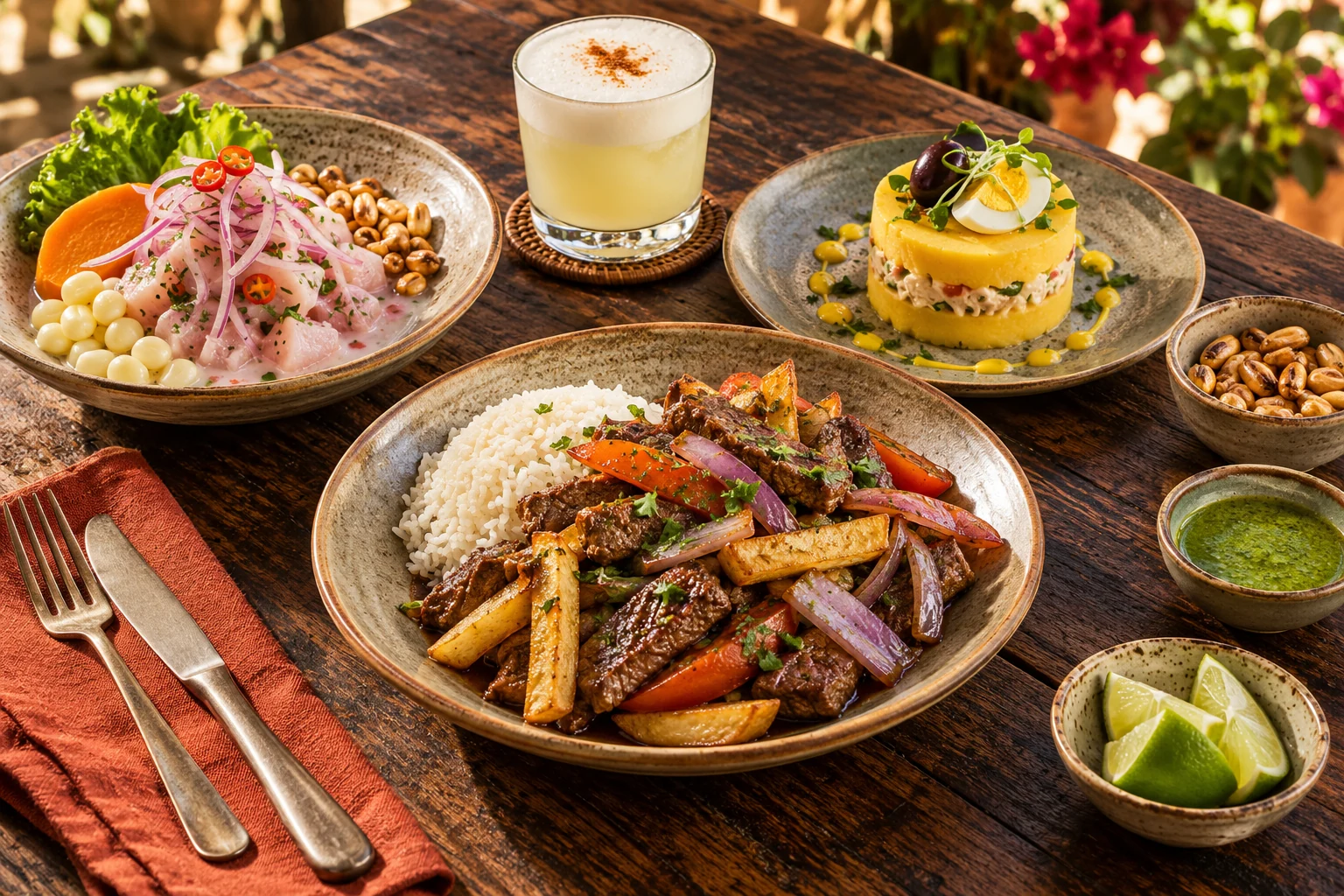 Mesa con platos tradicionales de cocina peruana